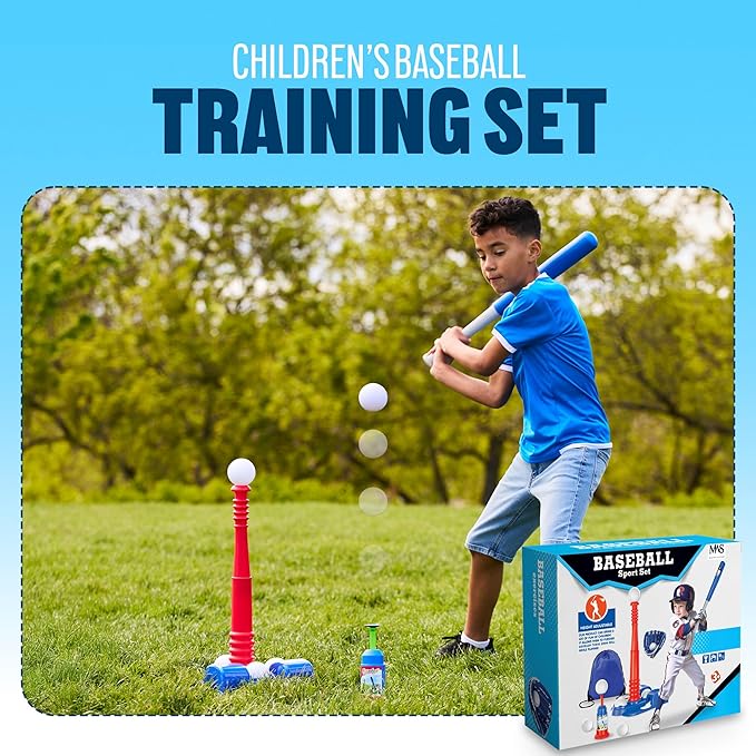 T Ball Sets For Kids 3-5 tball set for toddlers baseball tee for 5-8 with Glove Bat 6 Balls Adjustable Stand And Bag Baseball Toy Set For Indoor Outdoor Play Motor Skill Development Gift Boys Girls