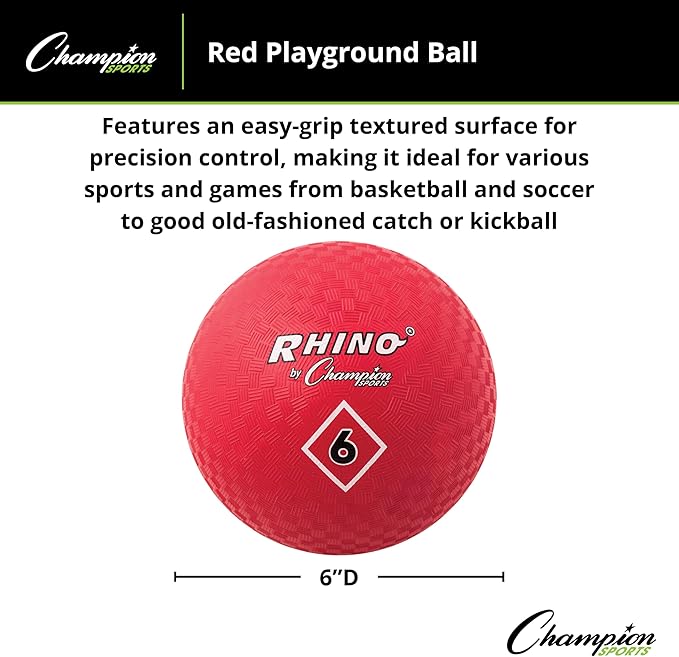 Champion Sports Playground Ball – Durable High-Bounce Ball, Sizes 5", 6", 7", 10", 13" & 16" for Gym, Recess & Play