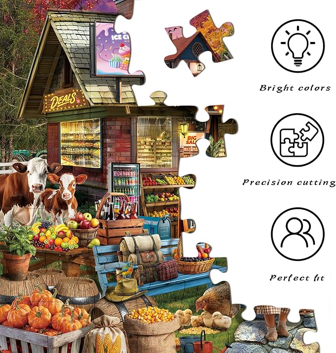 HUADADA Puzzles for Adults 1000 Pieces,Challenging Game Toys, Puzzles 1000 Pieces,Impossible Puzzle, Family Decoration Puzzle 1000-Countryside Supermarket