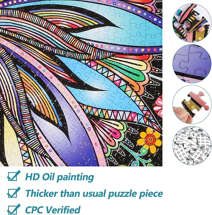 Bgraamiens Puzzle-Blooming Flowers-1000 Pieces Creative Geometric Round Blue Board Colorful Mandala Jigsaw Puzzle