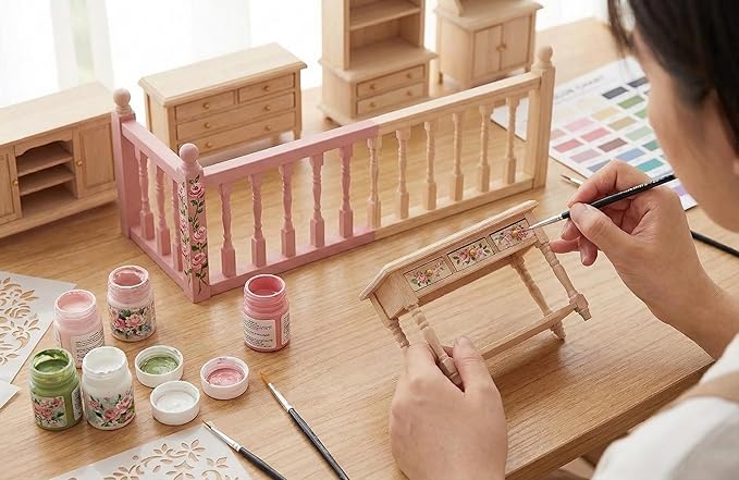 2PCS Dollhouse Railing Miniature Furniture - 1:12 Scale Wooden Stair woodHandrail Kit for DIY Fairy Doll House Accessories Victorian Dollhouse Micro Handrail