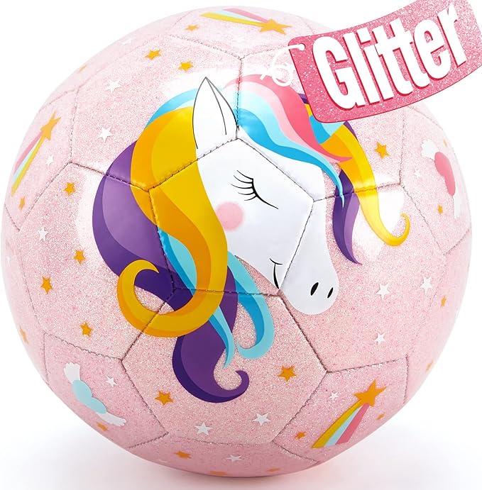hahaland Size 3 Soccer Ball for Kids with Pump & Mesh Bag - Glitter Unicorns Soccer Ball Gifts for Girls 3 Year Old -Sports & Outdoor Play Toys for Baby Girls Boys Ages 3 4 5 6 7 8