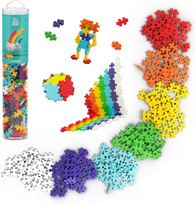 PLUS PLUS 240 Piece Interlocking Building Blocks for Kids, Open Ended Connecting Toys, STEM Bin Classroom Mini Manipulatives - Rainbow Mix Play Tube
