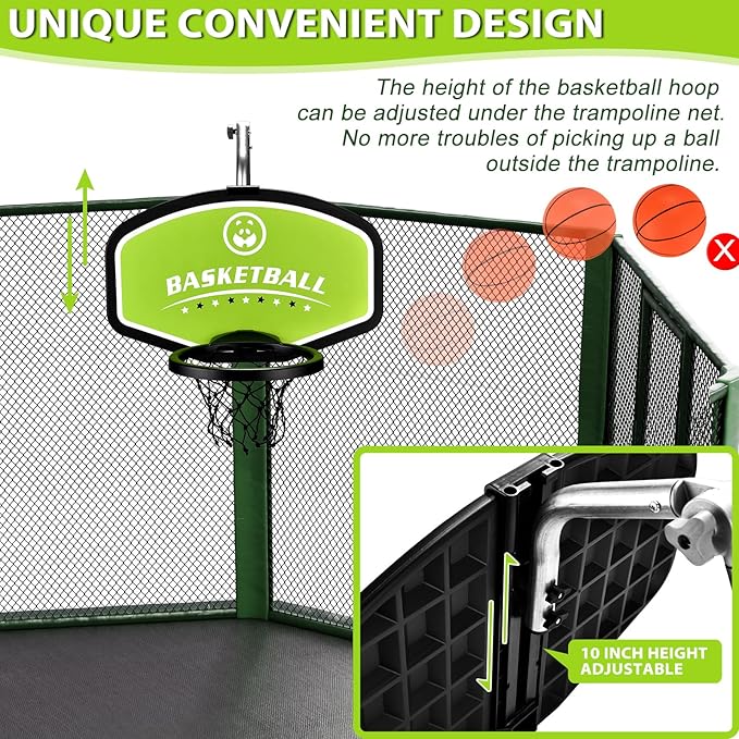 Trampoline Basketball Hoop, with Pump and Mini Balls, Easy to Assemble Sturdy for Dunk Fit, Waterproof, Accessory of Trampoline