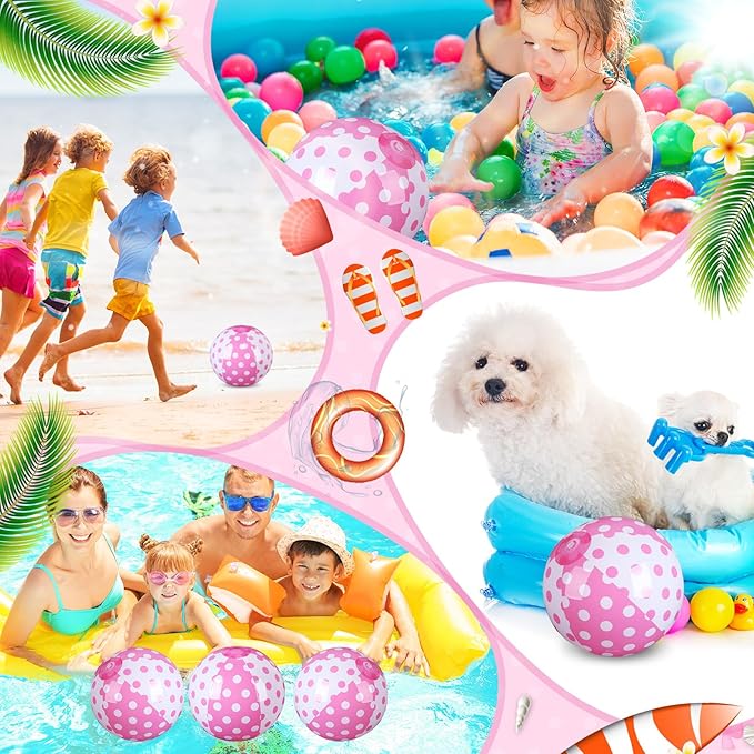 Leyndo 12 Pack Polka Dots Themed Beach Ball for Kids 7.87" Bulk for Summer Pool and Beach Game Gifts and Birthday Party Supplies and End of The Year Class Party Decoration Favors