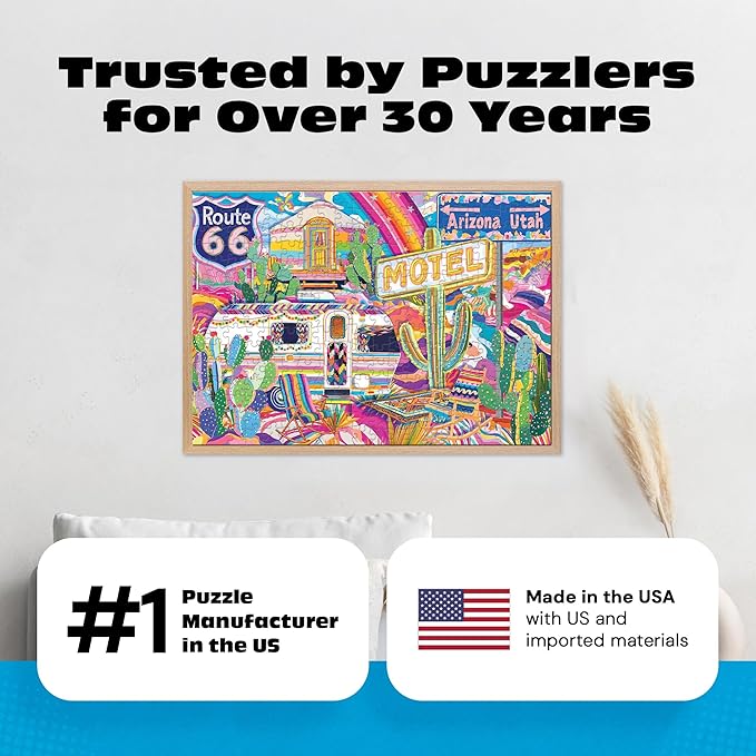 Ceaco - Jess Stempel - A Trip on Route 66-300 Piece Jigsaw Puzzle - Colorful Puzzles for Adults – Precision-Cut Pieces, Beautiful Artwork, and Hours of Relaxing Fun