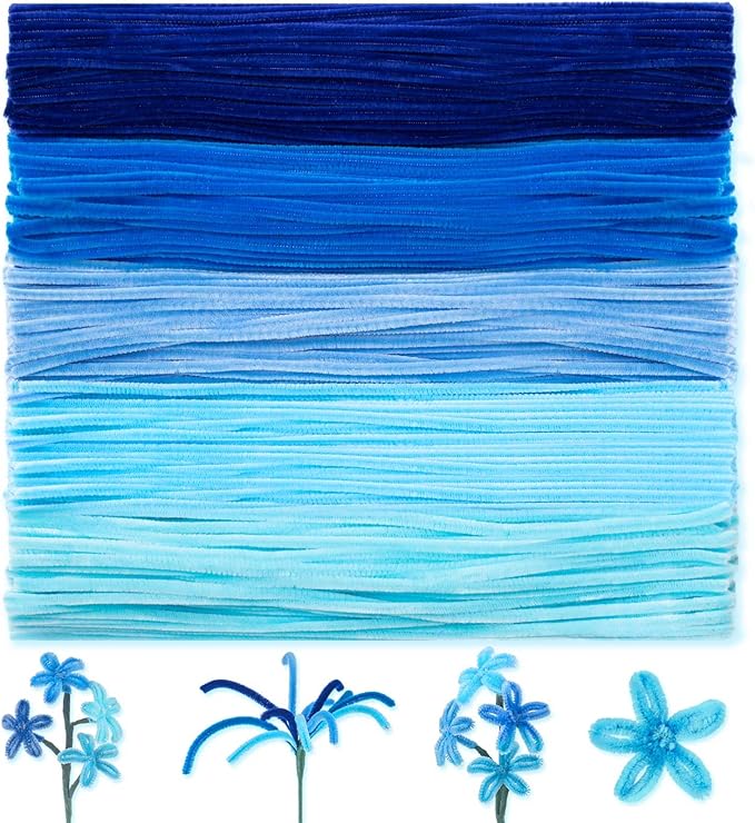 Peryiter 500 Pieces Pipe Cleaners Chenille Stems for Flowers Craft Supplies Bulk Fluffy Fuzzy Sticks for DIY Art Projects Creative Gift Wrapping Party Decorations(Blue,12 Inch)