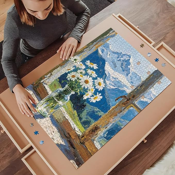 Puzzle for Adults 1000 Pieces, Mountain View Daisies Puzzle, Challening Impossible Difficult Hard Fun 1000 Pieces Jigsaw Puzzles for Adults