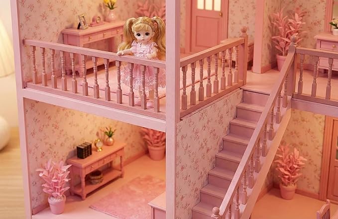 2PCS Dollhouse Railing Miniature Furniture - 1:12 Scale Wooden Stair woodHandrail Kit for DIY Fairy Doll House Accessories Victorian Dollhouse Micro Handrail