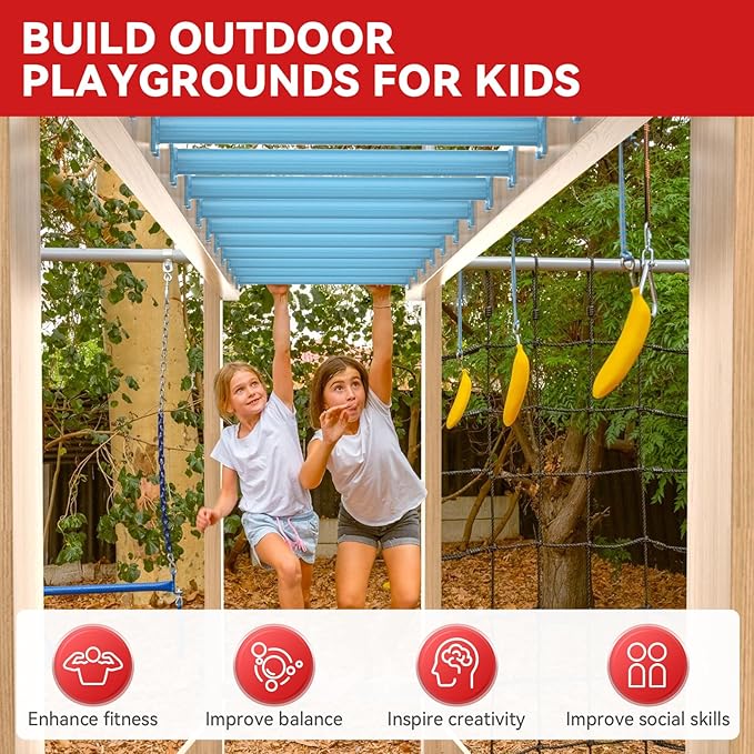 16.5 Inch Monkey Bars Kit Playground Monkey Bar Ladder Rungs for Backyard Indoor Outdoor Kids Metal Monkey Bars Swing Set Playset Accessories (Blue, 12 Pcs)
