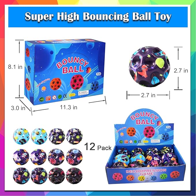 Bouncy Ball, Colorful Big Super Bouncy Astro Balls, Extreme High Bouncing Balls for Kids,Fun Kids Lightweight Foam Jump Balls for Outside, Improve Hand Eye Coordination Ability (12 Pack)