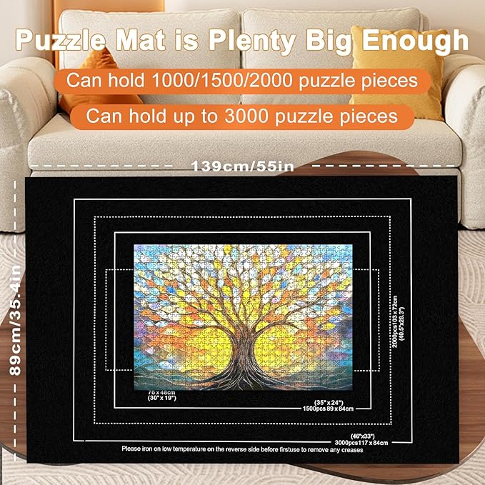 Napzy Puzzle Mat-Jigsaw Puzzles Matt Roll Up to 3000pcs Roll-up Puzzled Board Puzzling Organizers and Storage with 8PCS Jigsaws Sorting Trays, Drawstring Storages Bag Jigsawn Keeper Saver
