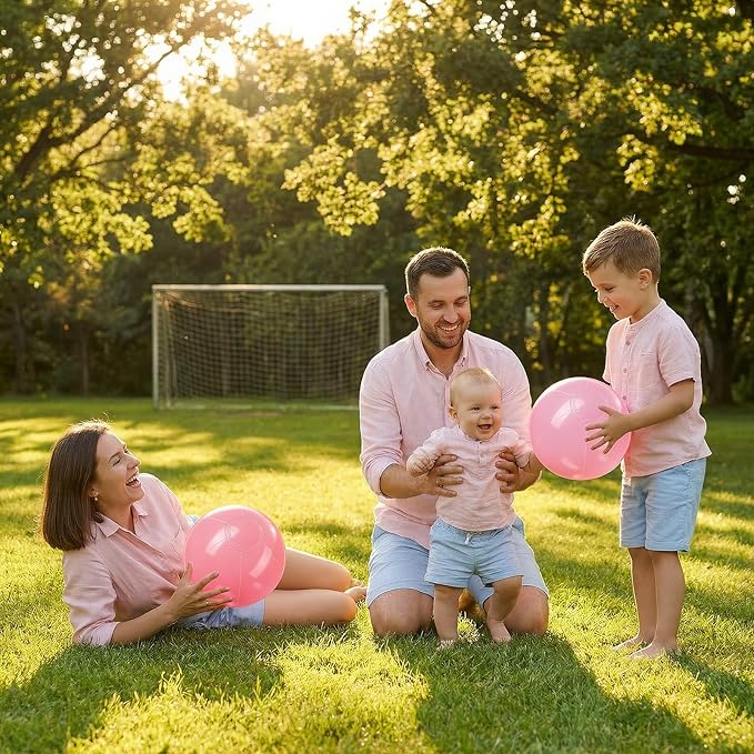 Realspring 24 Pcs Inflatable Beach Balls for Kids Bulk Pastel Solid Color Jumbo Beach Ball Swim Pool Floating Toys Baby Shower Birthday Summer Party Decor(Pink and White,10 Inch)