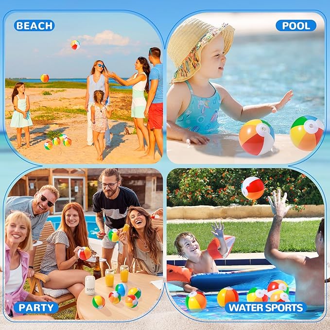 SCIONE 28 Pack Mini Beach Balls Bulk, 5-Inch Inflatable Rainbow Beach Balls for Kids, Ideal for Pool Toys, Beach Theme Party Decorations and Outdoor Games, Hawaiian Tropical Theme Decorations Supplies