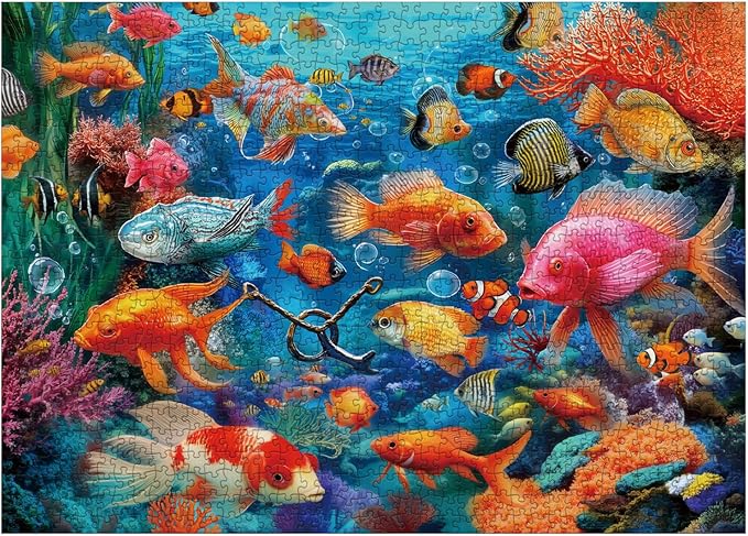 Ocean Tropical Fish Puzzle for Adults 1000 Pieces, Colorful Sea Animal Art Jigsaw Puzzle, Maine Nature Underwater Coral Puzzle