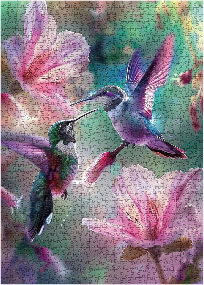 Hummingbird Flower Puzzles for Adults 1000 Pieces, Nature Bird Floral Jigsaw Puzzles, Animal Art Plant Puzzles