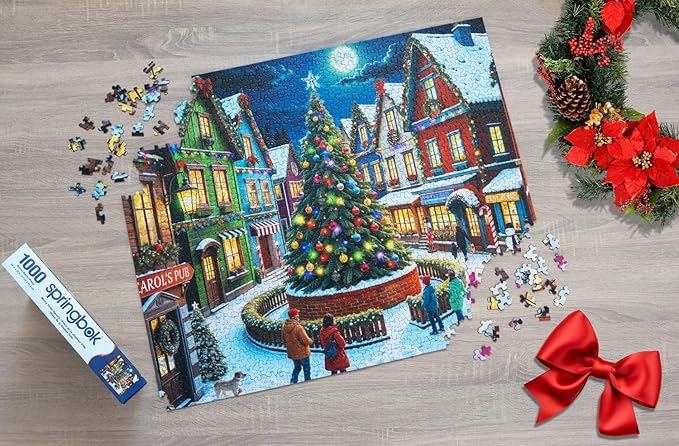 Springbok Merry Town Square 1000 Piece Jigsaw Puzzle for Adults - Christmas and Holiday Puzzle - Unique Cut Pieces - Made in USA