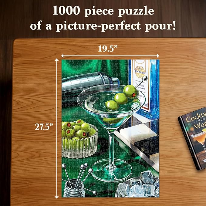 Jigsaw Puzzle 1000 Pieces - The Classic Martini, Cocktail Puzzle for Adults with Full-Size Poster, Vibrant Art, Brain-Boosting Fun for Adults, Gifts for Cocktail Lovers, Finished Size 27.5" x 19.5"