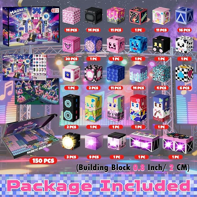 150PCS Magnetic Blocks with Light Up Blocks,Magnetic Cubes Magnetic Building Blocks Toys for Ages 3+ STEM Sensory Stacking Toys for Boys & Girls Birthday Gifts