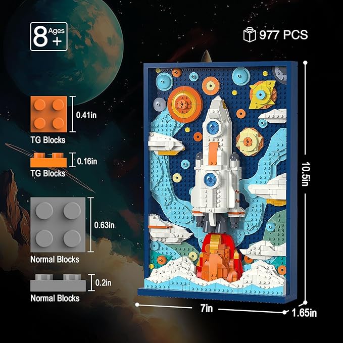 Micro Brick Rocket Building Set, DIY Space Rocket Model Craft Kit, 3D Wall Art Home Office Decoration or Table Display, Ideas Gift Building Toy for Adults,Teens Ages 8+ Kids
