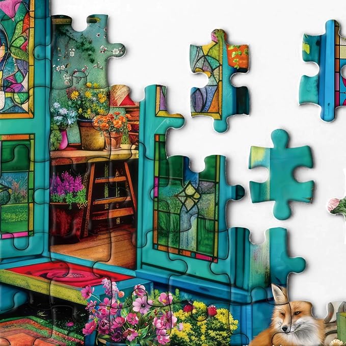 Garden Flower Puzzle 1000 Piece for Adults, Plant Gardening Jigsaw Puzzles, Spring Bird Cat Puzzle
