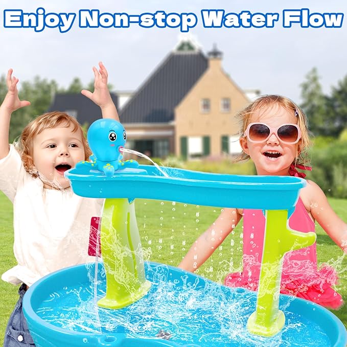 Water Table Pump, Octopus Battery Powered Water Pump for Water Table 3 Hours Non-Stop Fun Summer Outdoor Water Toys Outside Water Play Table Accessories for Toddlers Kids (Blue)