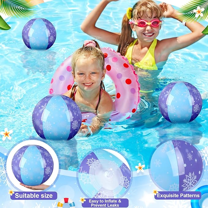 Leyndo 12 Pack Snowflake Themed Beach Ball for Kids 7.87" Bulk for Summer Pool and Beach Game Gifts and Birthday Party Supplies and End of The Year Class Party Decoration Favors