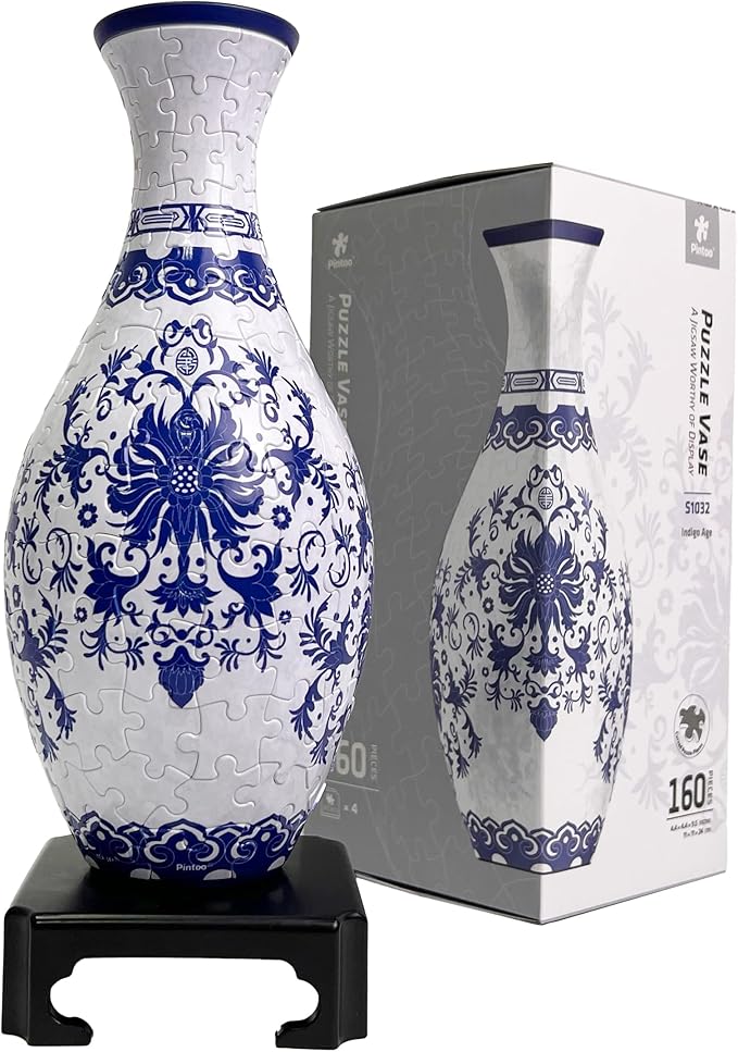 Pintoo 3D Puzzle Vase Unique Flower Vase Made by 160 Curved Plastic Puzzle Pieces House Warming Gift for Flower Arrangements and Home Decoration, for Mom [S1032] (Classic, Indigo Age)