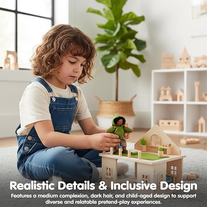 PlanToys® Boy Wooden Dollhouse Figurine | Poseable 1:12 Scale Mini Doll (4 Inch) | Dollhouse Accessories for Pretend Play | Eco-Friendly Montessori Toy for Kids Ages 3+