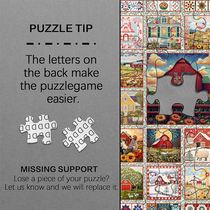 PICKFORU Farmyard Collage Puzzles for Adults, Vintage Animal Farm Barn Jigsaw Puzzles 1000 Pieces Rooster, Challenging Unique Retro Scene Theme as Wall Decor