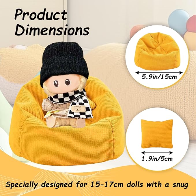Handmade Bean Bag Chair for Doll Sofa Seat, Mini Sofa Suitable for 17 CM Dolls, Practical Accessories Suitable for Blind Box Enthusiasts and Collectors(Purple)