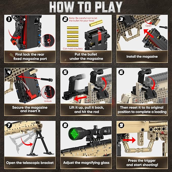 Building Blocks Gun Model Toys for Adults, 1388 Pcs 1:1 M24 Building Set Guns Model Toys for Adults Boys Teens Age 12+, Collectible Building Blocks Gift for Military Enthusiasts
