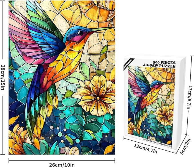 Great Jigsaw Puzzles for Adults 300 Pieces Stained Glass Hummingbird Puzzles for Adults Toys Gift Family Decoration Kids Puzzle