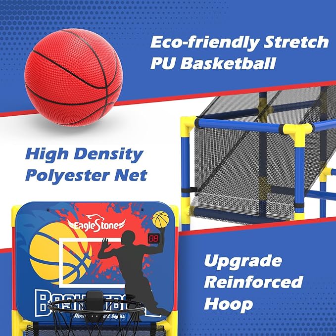 EagleStone Kids Basketball Hoop Arcade Game W/Electronic Scoreboard Cheer Sound, Basketball Hoop Indoor Outdoor W/4 Balls, Basketball Game Toys Gifts for Kids 3-6 5-7 8-12 Toddlers Boys Girls