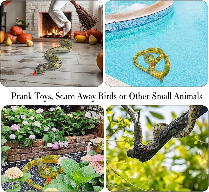 Inflatable Snakes for Pool, 4 Pcs Blow Up Fake Snakes Animals Pool Floats, Large Inflatable Fake Snake for Garden Pools Lawn Plants Party Favors Halloween Decoration, Prank Keep Ducks Out