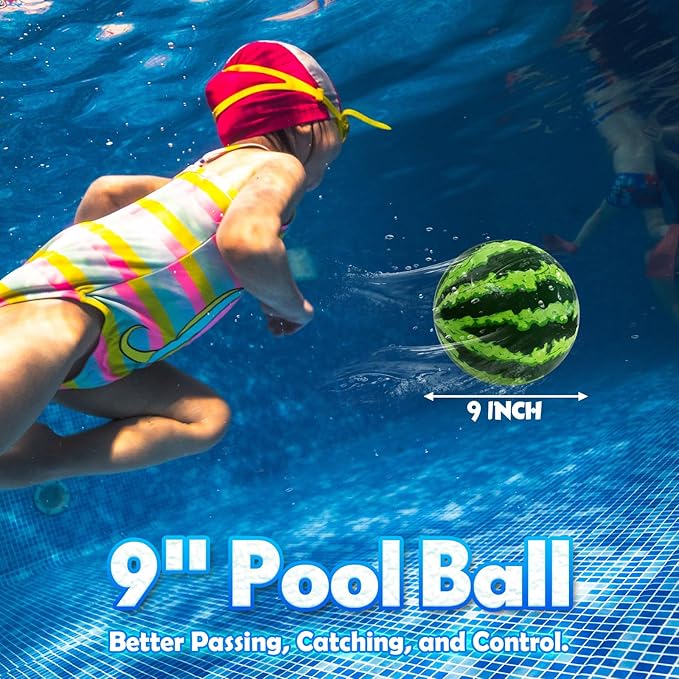 Underwater Pool Ball Game – 1 Pack 9" Water Ball Toy for Kids, Teens, Pool Sports Game for Water Football & Basketball, Summer Family Outdoor Backyard Parties