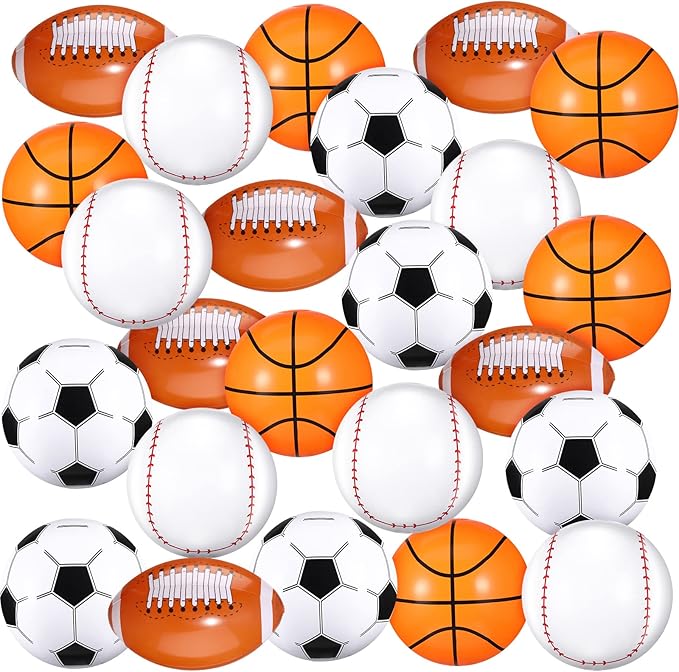 Sosation 24 Pcs Inflatable Sports Balls 16 Inch Inflatable Beach Ball Blow up Sports Party Decorations Swimming Pool Summer Pool Toys for Indoor Outdoor Beach (Assorted Ball)