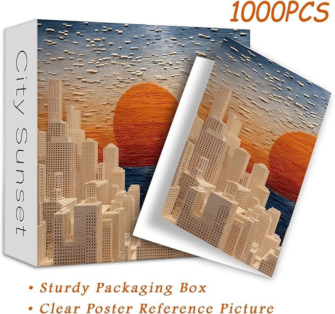 PICKFORU Gradient Sunset Puzzles for Adults 1000 Pieces, Mosaic City Jigsaw Puzzles, Unique Difficult Gradient Sky Puzzle