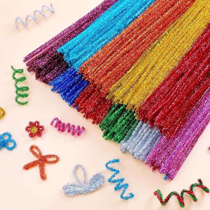 Eppingwin 200pcs Pipe Cleaners, Glitter Pipe Cleaners Craft Supplies, 10 Colors Chenille Stems for DIY Arts Crafts Project