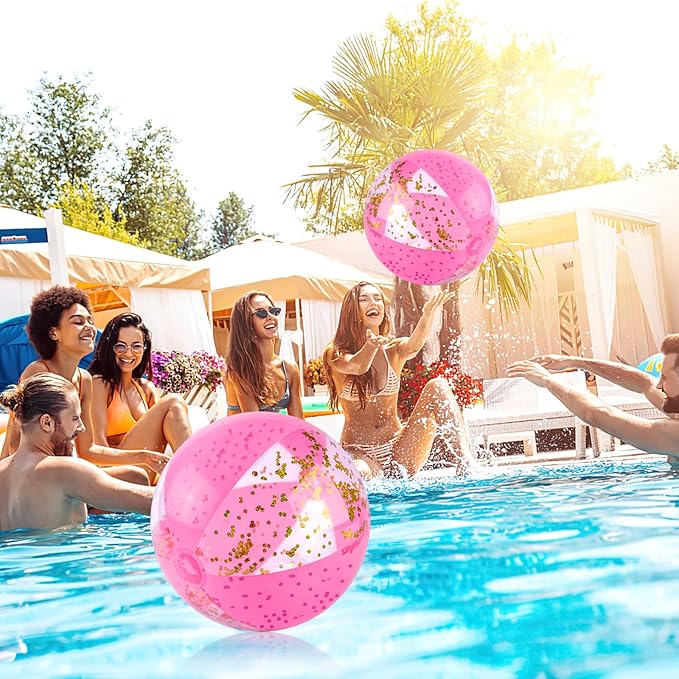 FUTUREPLUSX 2PCS Glitter Beach Balls, 16 Inch Inflatable Pool Toys, for Beach Party Favor