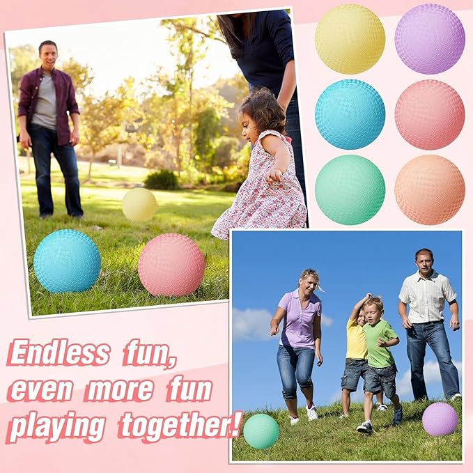 6 Pcs Macaron Playground Balls 8. 5 Inch Pastel Color Rubber Bouncy Balls for Kids Inflatable Colored Dodgeball Kickball Handball for School Backyard Beach Indoor Outdoor Games (Solid)