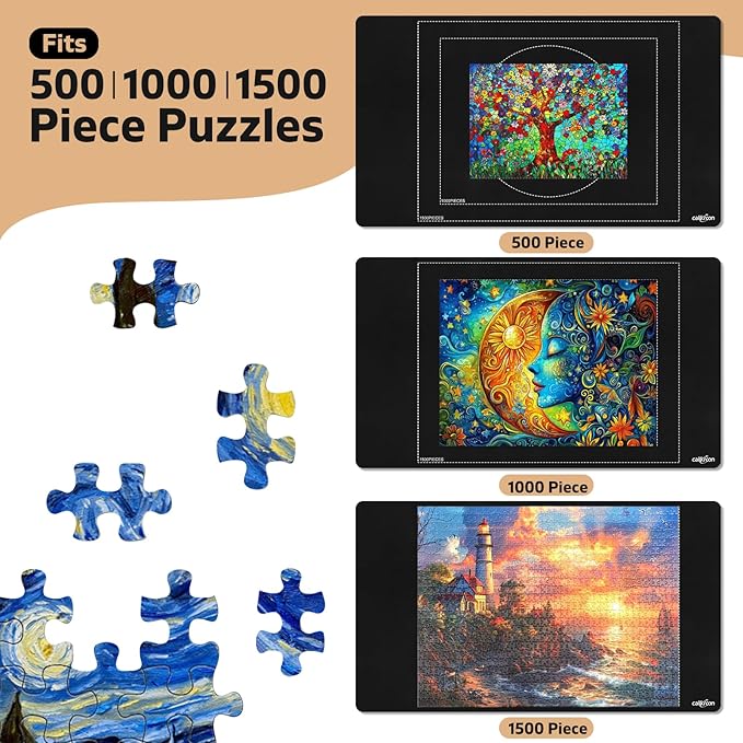 1500 Rubber Puzzle Mat – Create, Sort & Store with a Smooth Black Non-Slip Surface and 4 Trays for Endless Puzzle Fun