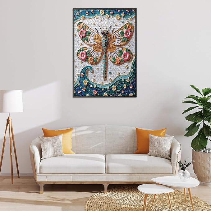 Dragonfly 1000 Piece Jigsaw Puzzle for Adults, Rocorose Painted Dragonfly Puzzles Unique Beautiful Flowers Family Puzzle Nature Floral Challenging Games Gift for Animal Insect Lover