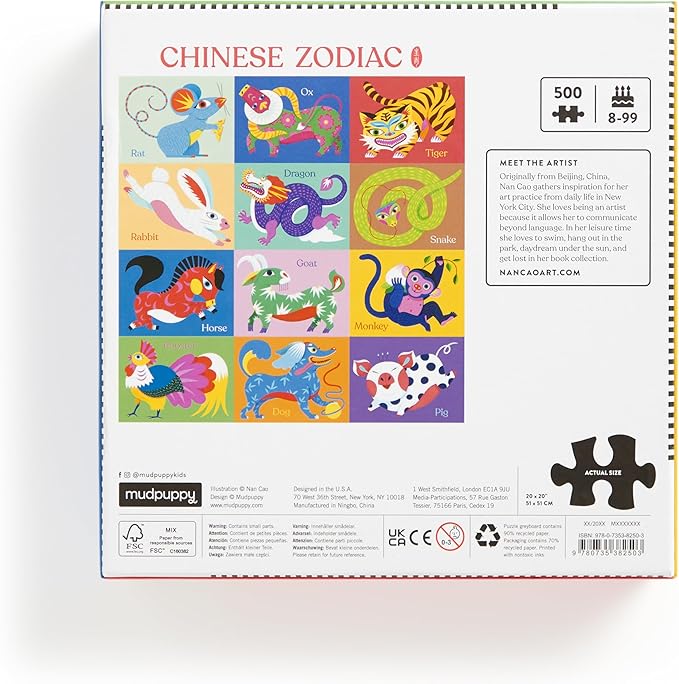 Mudpuppy Chinese Zodiac – 500 Piece Family Jigsaw Puzzle Featuring Colorful Illustrations of The 12 Animals Represented in The Chinese Zodiac