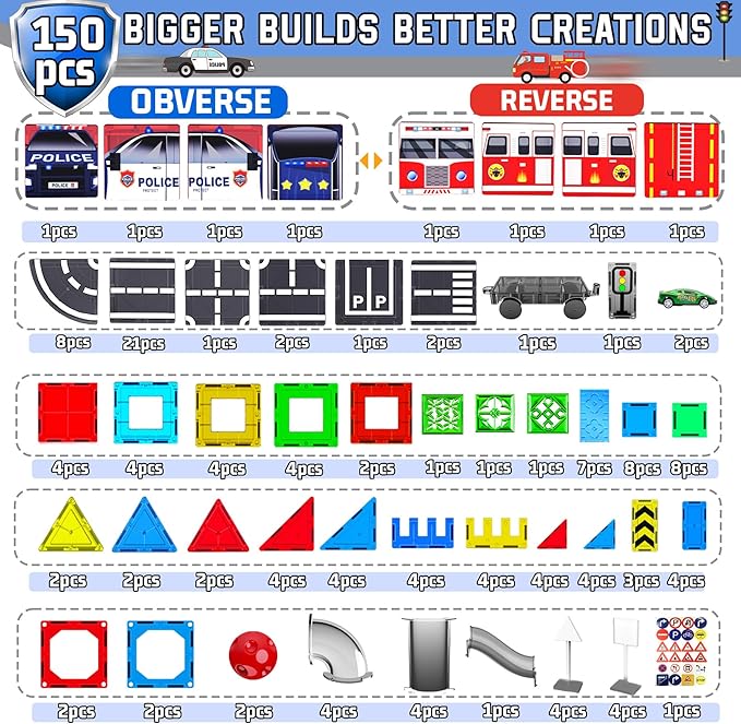 150PCS Magnetic Tiles Road Set with Marble Run, Preschool Magnet Tiles Included Magnetic Cars. STEM Magnetic Tiles for Kids, Preschool Educational Building Toys for Boys & Girls