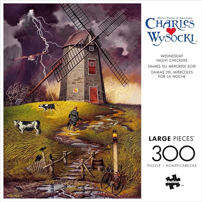 Buffalo Games – 300 Charles Wysocki: Wednesday Night Checkers Oversized Piece Jigsaw Puzzle Larger Shapes - Great for Adults, Seniors, Family, Kids, Easy to Grip