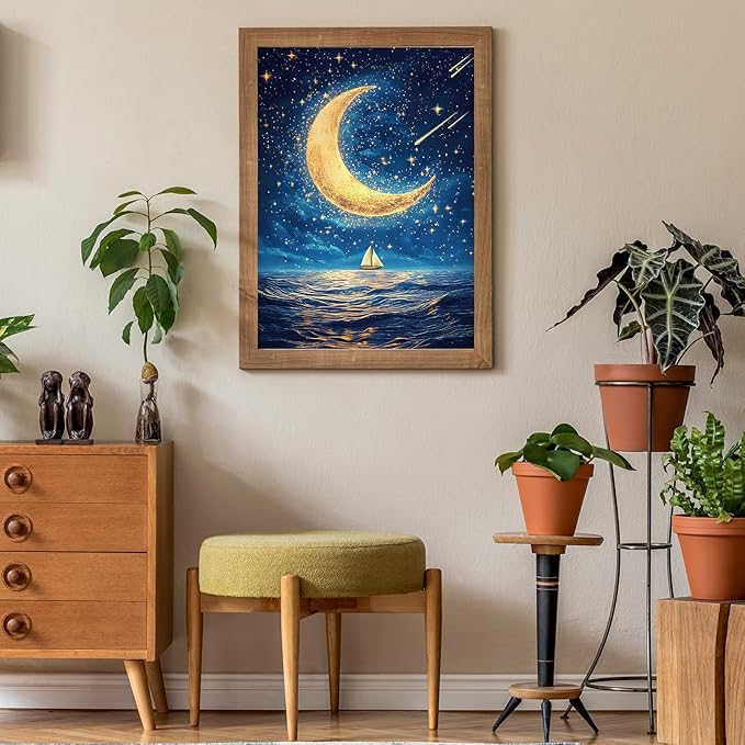Ocean Puzzle 1000 Pieces-Starlit Voyage, Starry Night Puzzle 1000 Pieces, Moon Puzzles for Adults, Difficult Jigsaw Puzzle for Families, Finished Size 19.69 * 27.56", with 1:1 Poster