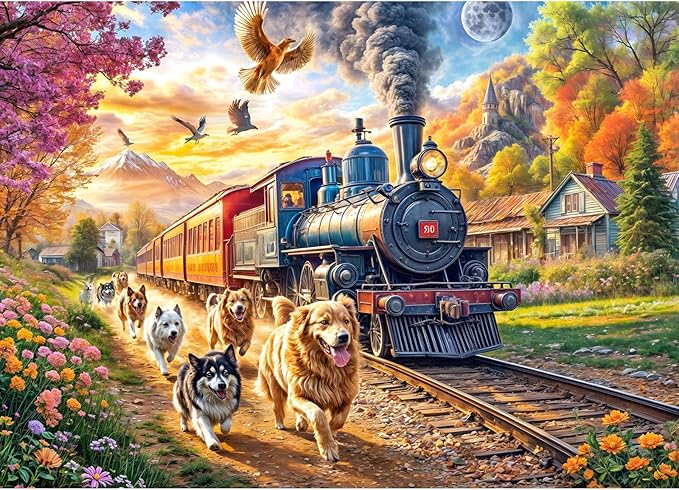 Jigsaw Puzzles for Adults 1000 Pieces, Interlock Perfectly No Dust, Impossible Difficult Hard Fun 1000 Piece Jigsaw Puzzles for Adults-1:1 Poster-Happy Train