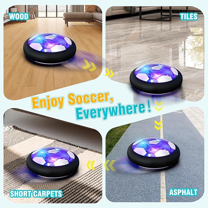 Rechargeable Hover Soccer Ball for Kids - Boy Birthday Gifts Age 6, 7, 8, 9, 10, 11, 12 Year Old, Indoor Light-Up Air Power Floating Soccer Ball Boy Toys for Kids Age 4-6, 6-8, 8-12
