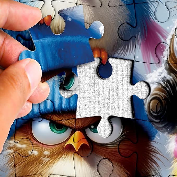 Funny Bird Winter Puzzles for Adults 1000 Pieces, Colorful Animal Snow Jigsaw Puzzle, Challenging Cute Art Puzzles